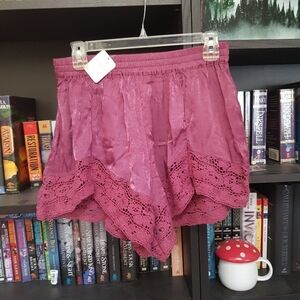 Free People Intimately Maroon Lace Trimmed Shorts Medium